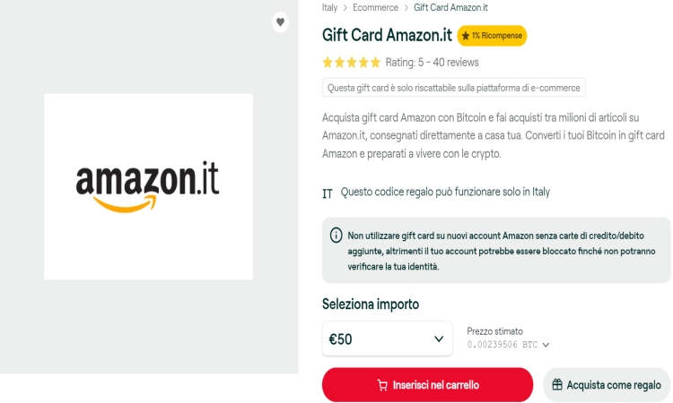 Esempio di gift card Gift card Aamzon black friday