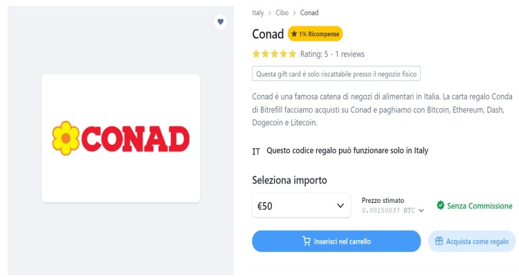 Carta Conad Comprare carta regalo conad bitrefill