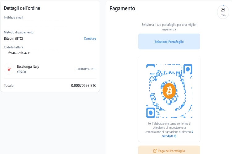 Pagamento con bitcoin carta Esselunga