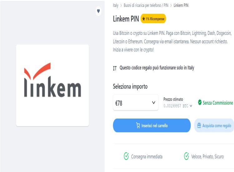 Scegli importo ricarica Linkem Linkem ricarica prepagata con bitcoin e dogecoin