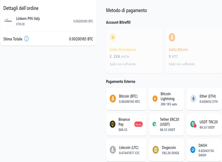 Scegli come comprare Linkem Senza Limiti prepagata Metodi pagamento ricarica Linkem prepagata Bitrefill