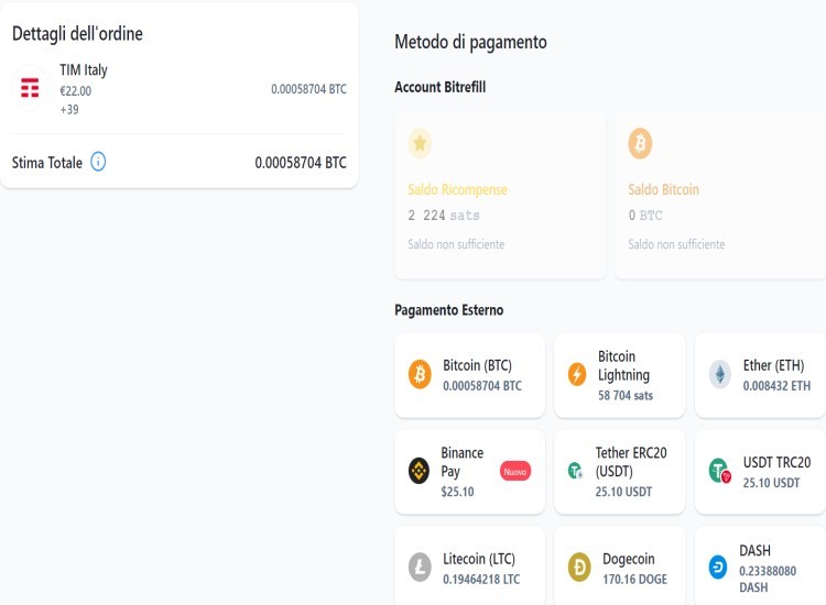 Metodi di pagamento ricarica TIM con bitcoin