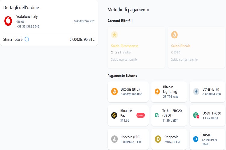 Metodi di pagamento ricarica Vodafone con bitcoin
