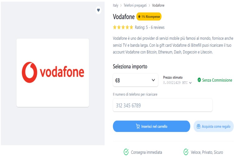 Ricarica Vodafone Bitrefill