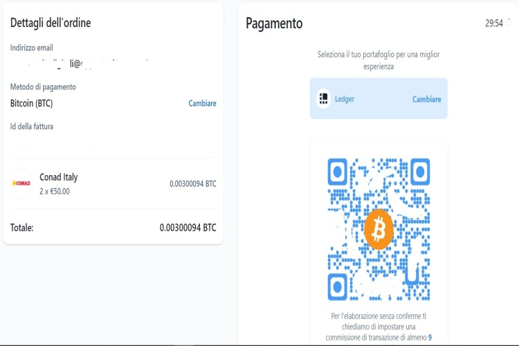 Fase di pagamento Pagamento con bitcoin carta Conad