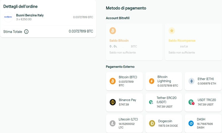 Metodo di pagamento bitcoin buoni benzina card