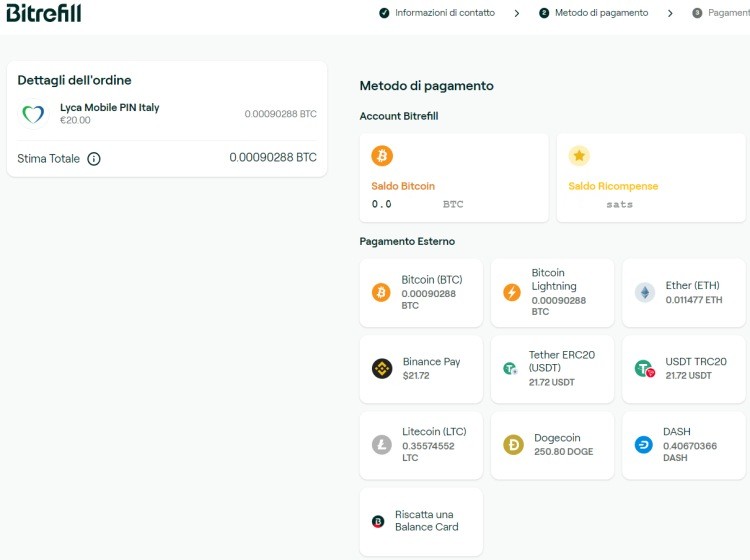 Metodi di pagamento disponibili Metodi di pagamento ricarica LycaMobile con bitcoin