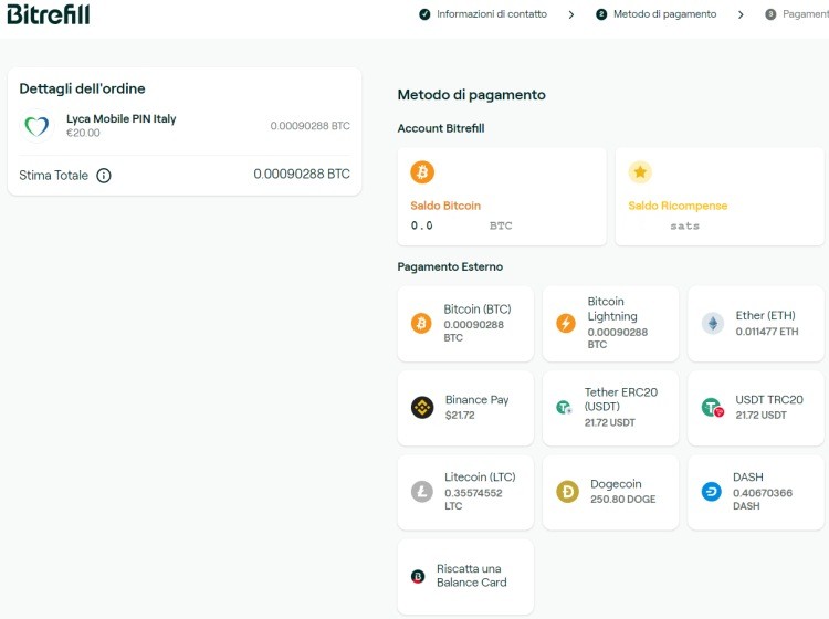 Metodi di pagamento ricarica LycaMobile con bitcoin