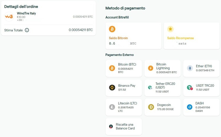Fase di pagamento ricariche cellulari aziendali Ricarica aziendale WindTre metodo pagamento