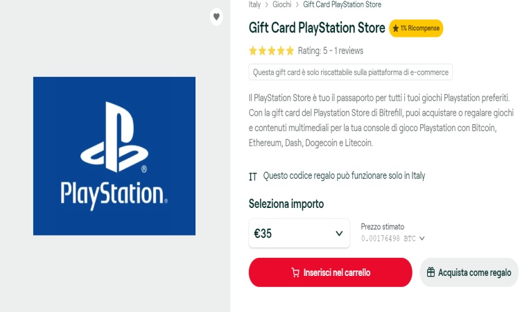 Buono regalo PlayStation store bitcoin e crypto