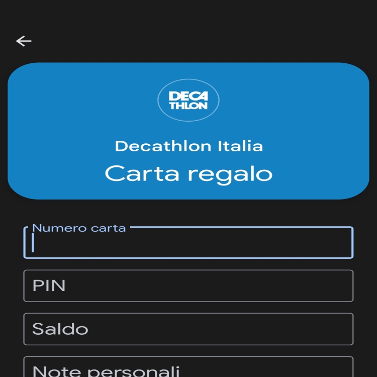 Compila i campi della carta regalo Decathlon Carta regalo decathlon Italia Google Wallet