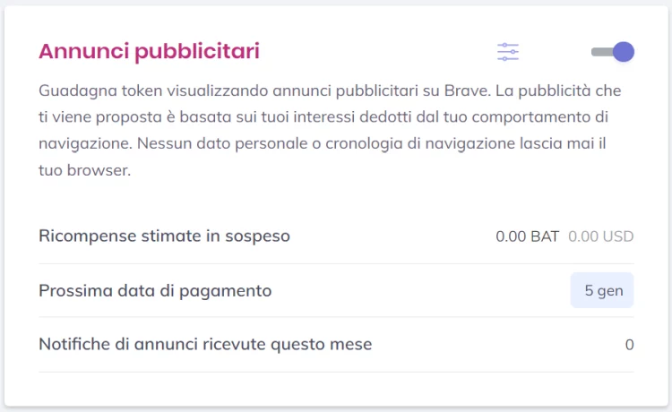 Annunci pubblicitari Brave rewards
