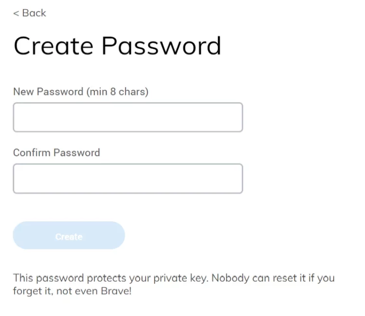 Crea password local wallet Brave