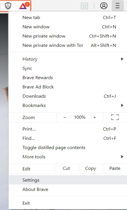 Menu di Brave Icona menu Brave