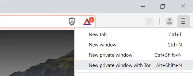 Nuova finestra Brave con Tor
