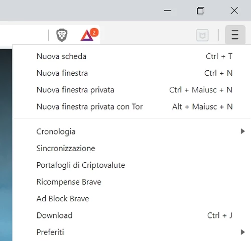 Menu Preferiti Brave Browser