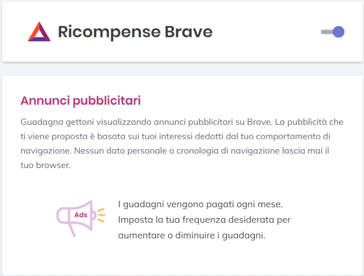Programma di ricompensa in BAT Attiva le ricompense di Brave