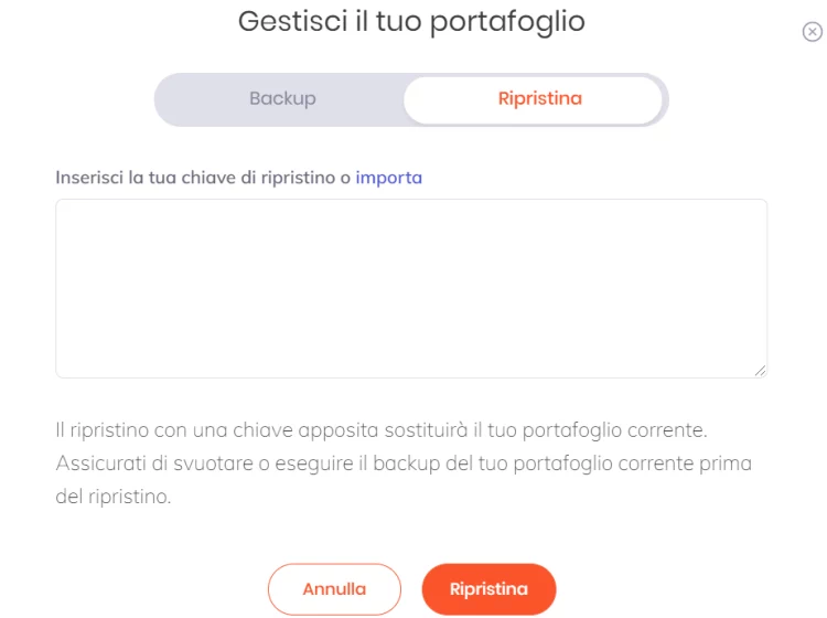 Ripristino passphrase Ripristina wallet BAT Brave browser