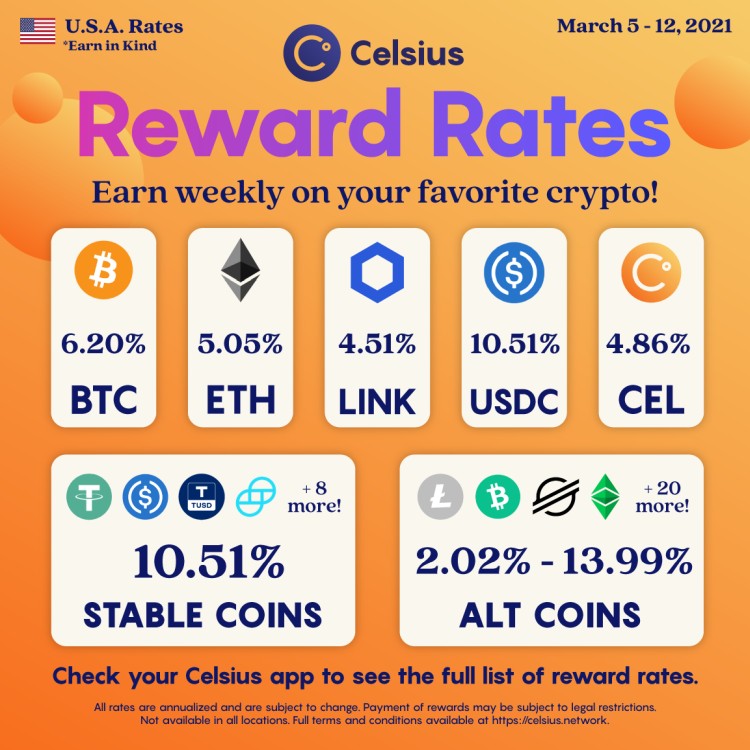 celsius network weekly interest usa