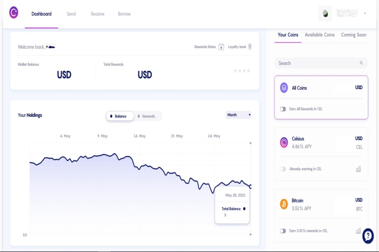 Dashboard Celsius web app