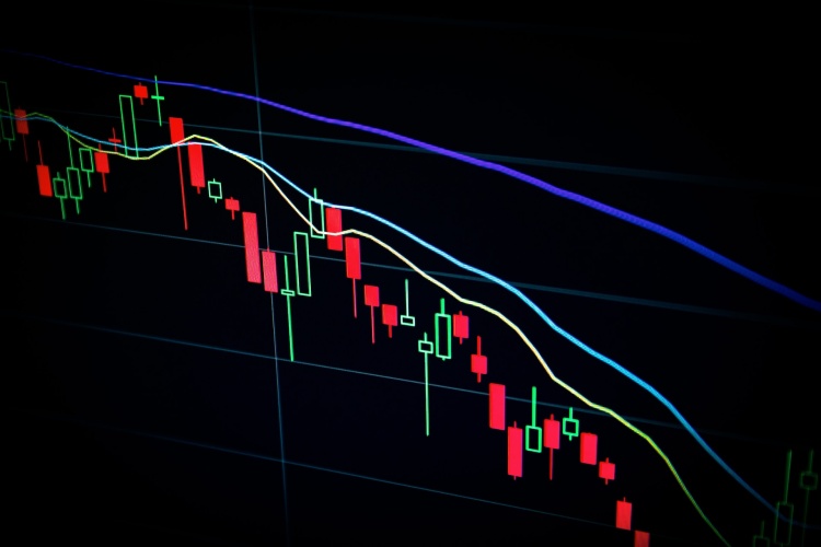 Un grafico dei prezzi al ribasso Guadagnare da criptovalute in perdita durante rialzi e ribassi prezzi