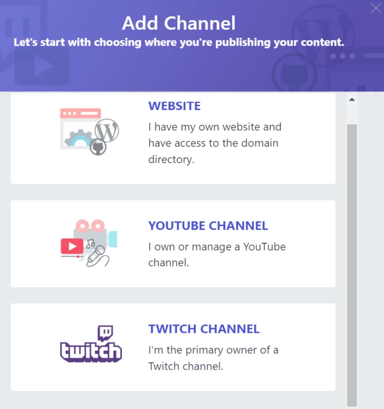 Sito web, YouTube, Twitch Brave channel