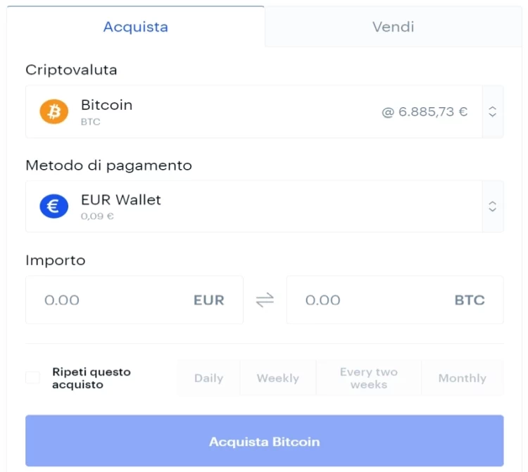 Acquistare BTC online su Coinbase.com