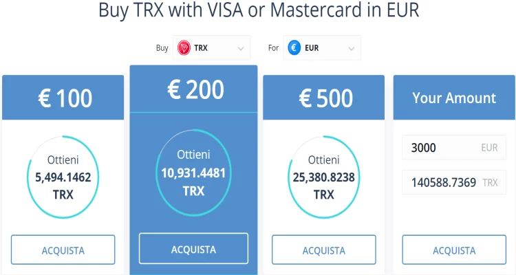 Acquistare TRX con Euro Comprare TRON TRX su cex.io