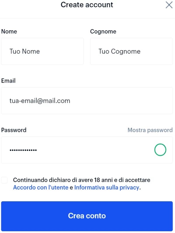 Registrazione su Coinbase