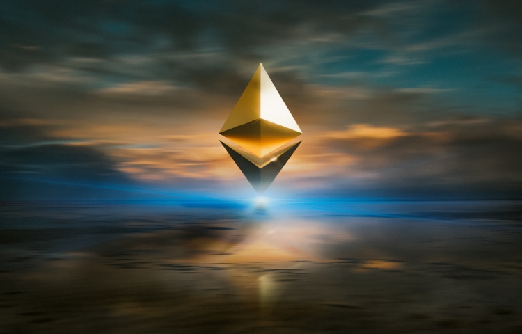 Logo di Ethereum emerge dall'orizzonte Comprare Ethereum (ETH)
