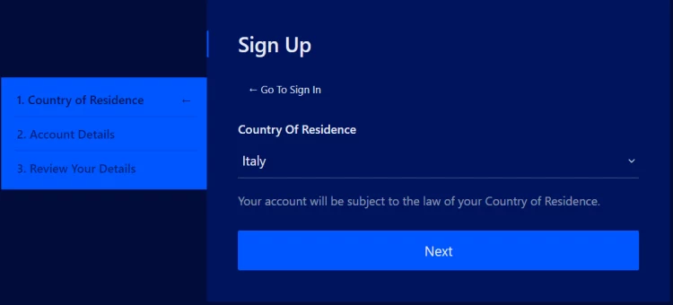 Scegli il Paese di residenza Registrazione su Liquid