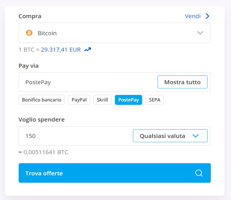 Compra bitcoin su Paxful con Postepay