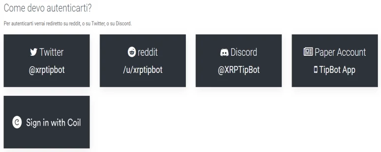 Usa i social network per accedere Autenticazione XRP Tip Bot