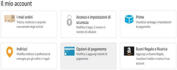Scegli Metodo di pagamento Mio account Amazon
