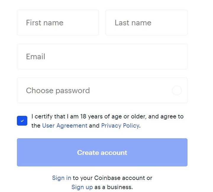 Sign up on Coinbase