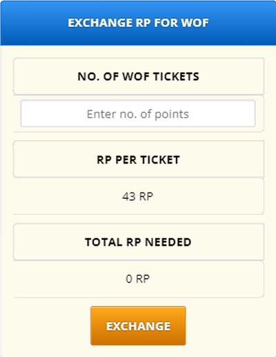 Exchange reward point wof