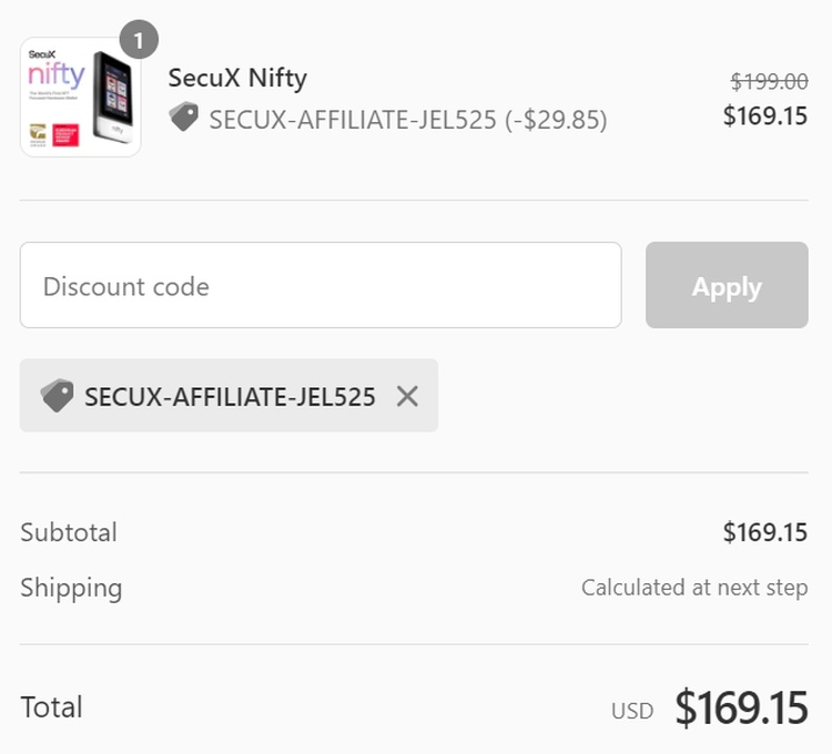 SecuX purchase page Promo code SecuX opportunitadigitali