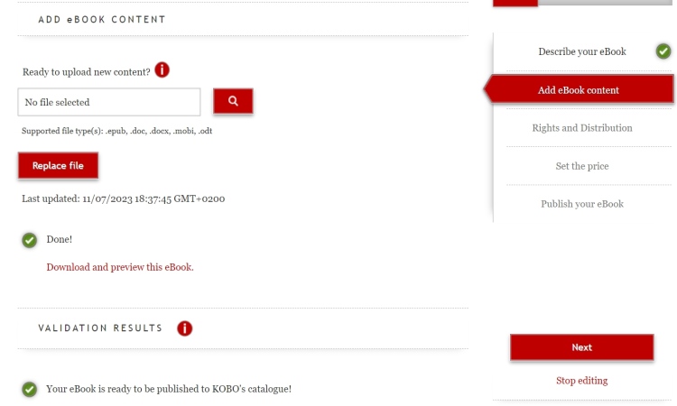 Carica file epub su Kobo